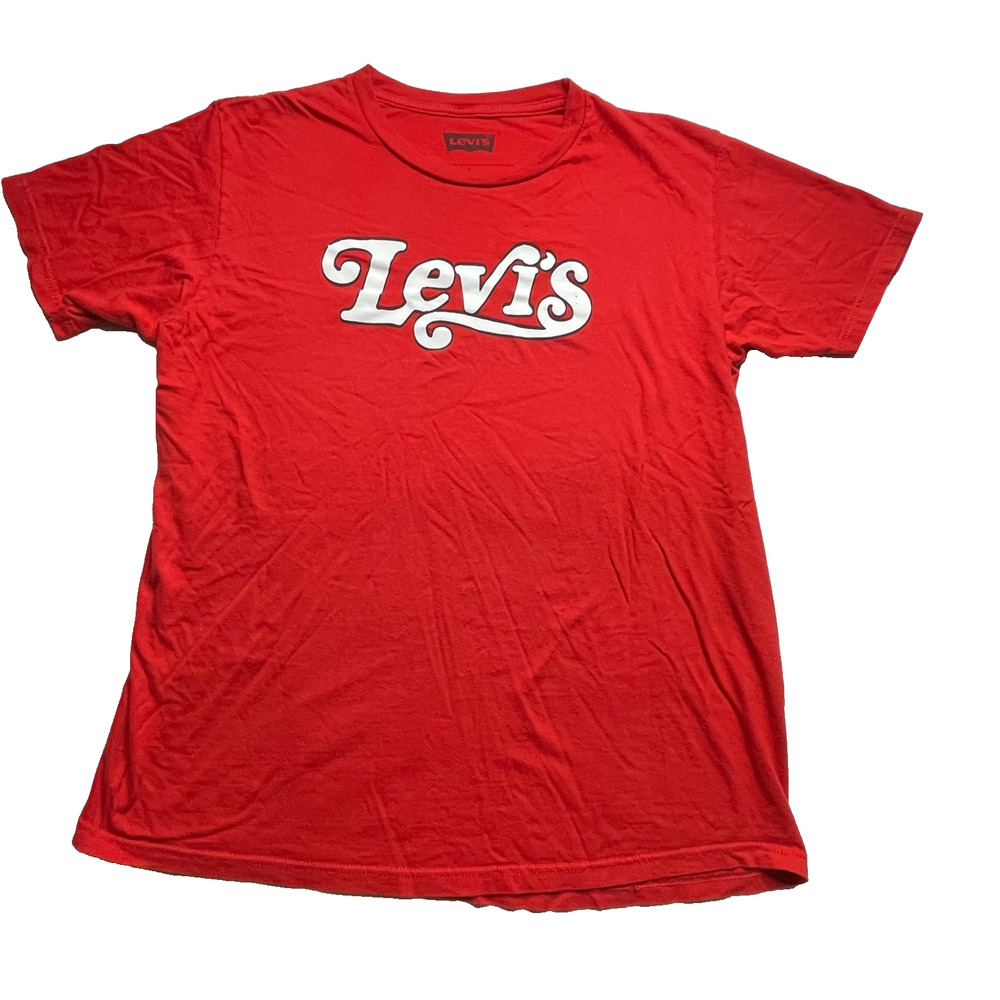 Mens Levi's Red T-Shirt Retro Crew Neck Cotton Large EUC